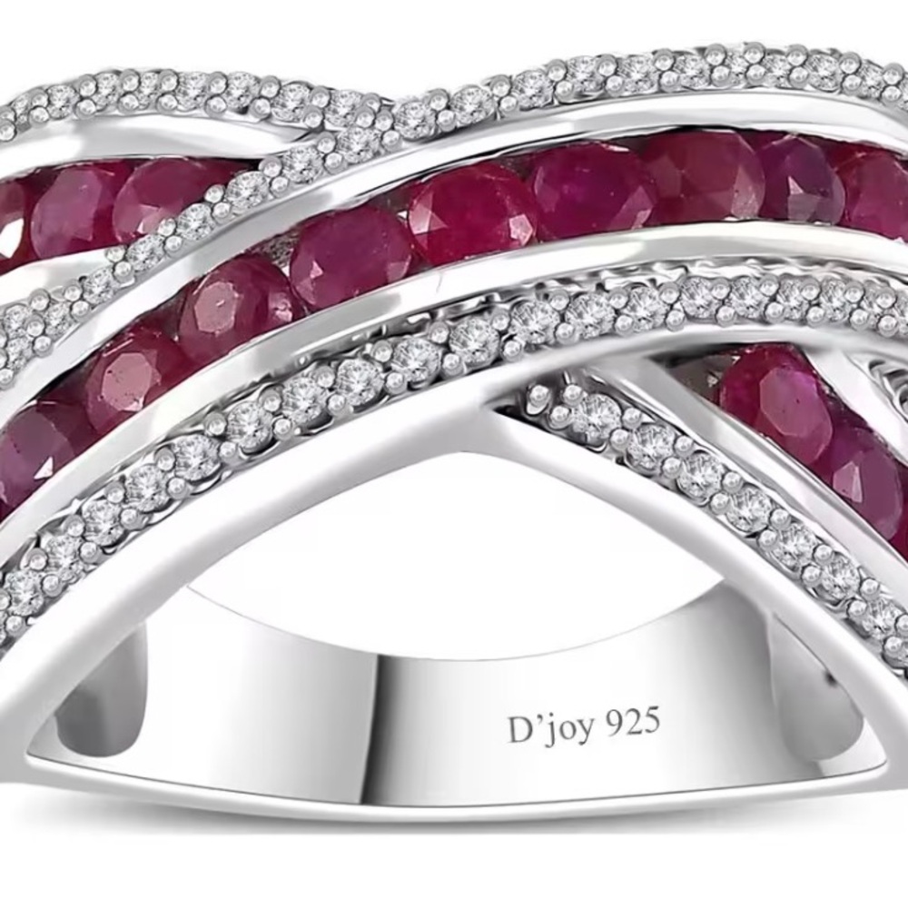 Ruby And White Zircon 2.20 Carat Criss Cross Ring In Sterling Silver